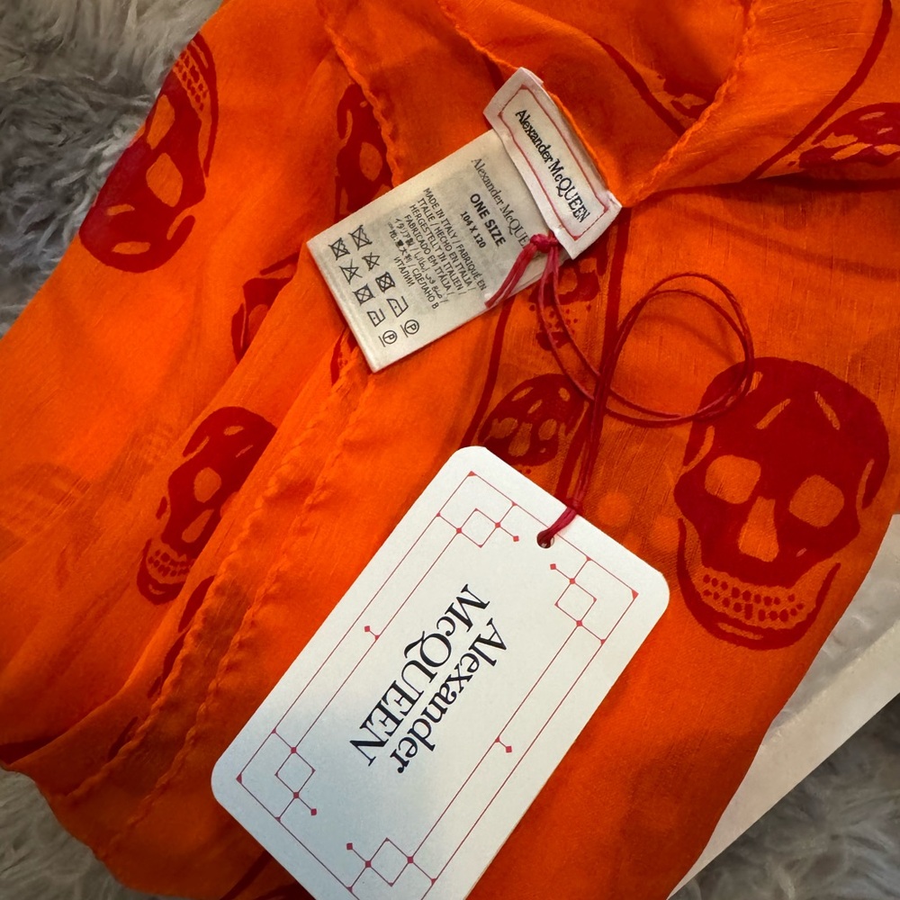 Alexander McQueen Orange and Red Skull Scarf - Brand New